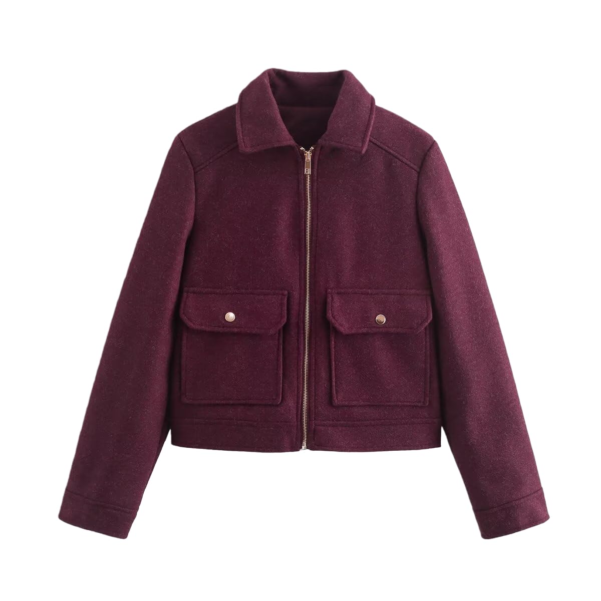 Abrigo De Lana para Mujer, con Cremallera, Gabardina Corta, Abrigo De Mezcla De Lana De Manga Larga, Chaqueta Corta con Cuello De Solapa para Oficina, Abrigo De Invierno Y Otoño con Bolsillos