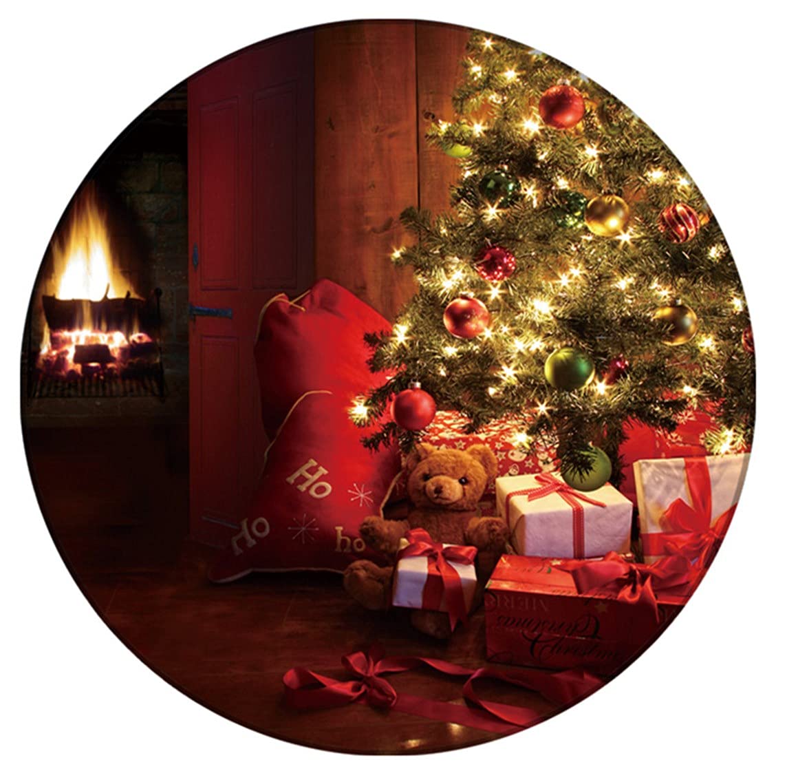 MimihomeRound Rug 4ft, Merry Christmas Tree Anti Slip Soft Area Rug Round for Bedroom Living Room Study Playing Floor Mat, 4 Feet