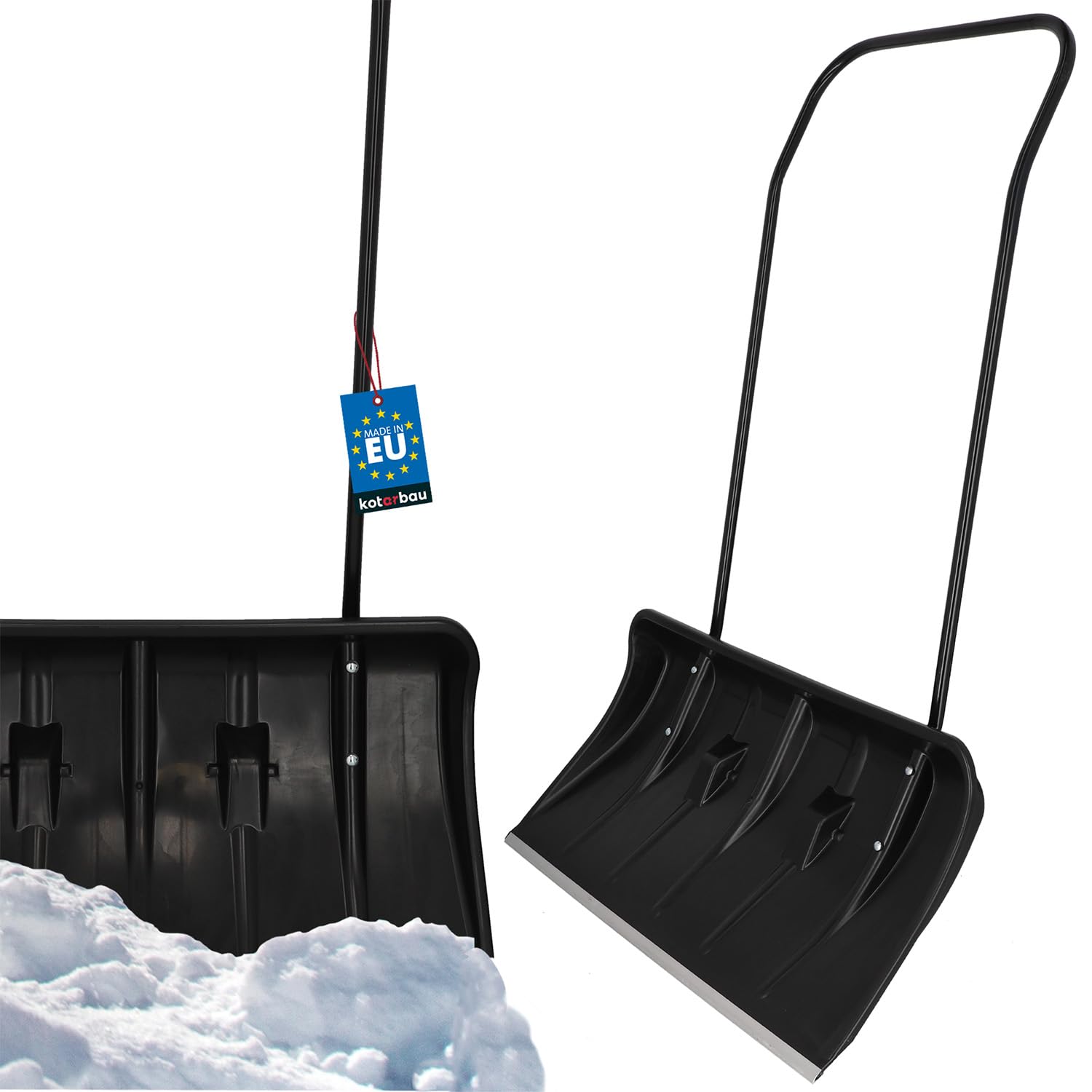 KOTARBAU® Pala da Neve con Ruote 80 cm con Profilo in Alluminio e Manico in Metallo - Spazzaneve ECO Nero