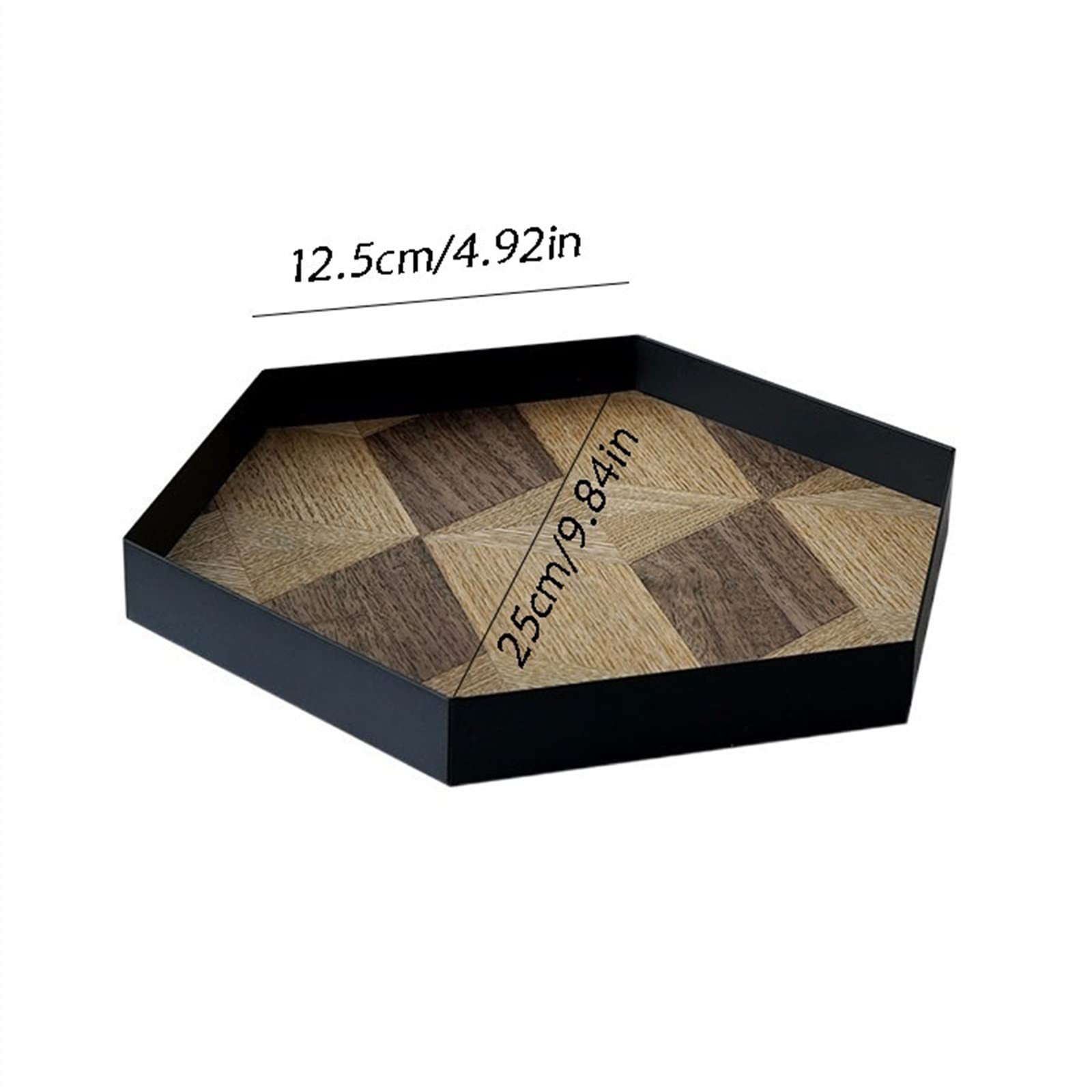 Bandejas de Servir Bandeja de Almacenamiento de Madera, Juego de té de Hierro, Bandeja de Almacenamiento de Escritorio, Bandeja de Servicio de Mesa Hexagonal Bandeja Decorativa(Grande)