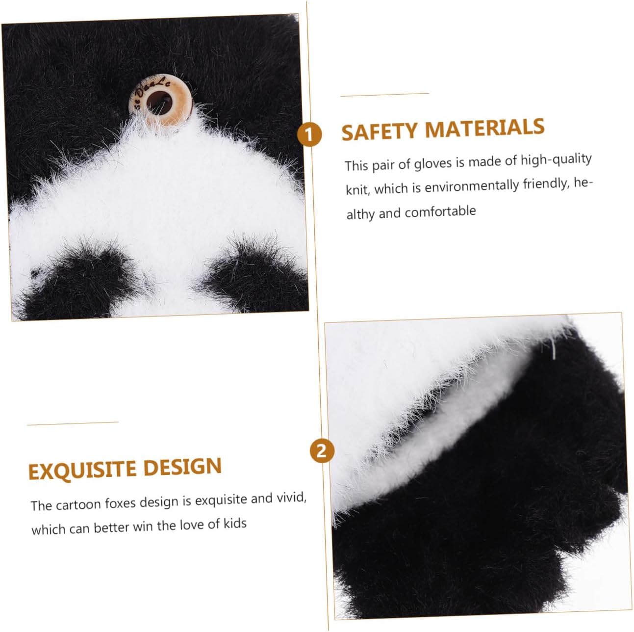 Plush Flip-cover Winter Gloves for Fingerless Cozy Soft Cartoon Mittens Warm Stretch Black Half-finger Gloves for Outdoor Play and Learning in Cold Weather
