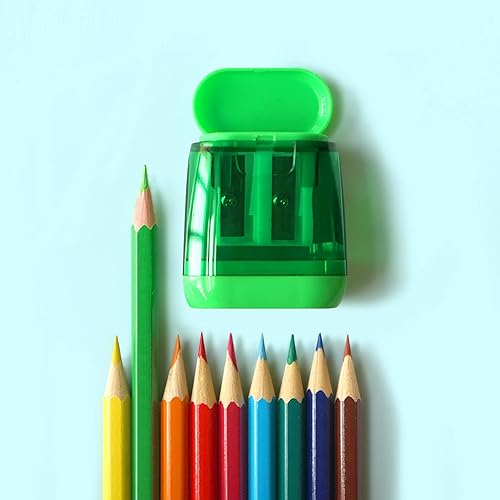 Miniatura 3 de Sacapuntas, 4 sacapuntas de doble agujero, manual con tapa, sacapuntas de colores para niños, estudiantes, adultos, uso portátil en la escuela,