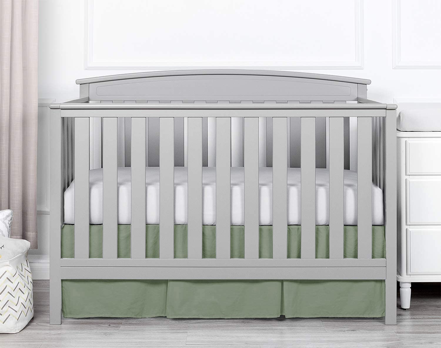 Pleated Crib Bed Skirt, 800TC 100% Egyptian Cotton, Nursery Crib Toddler (28” x 52” x 14’’) Bedding Skirt for Baby Boys or Girls - Sage