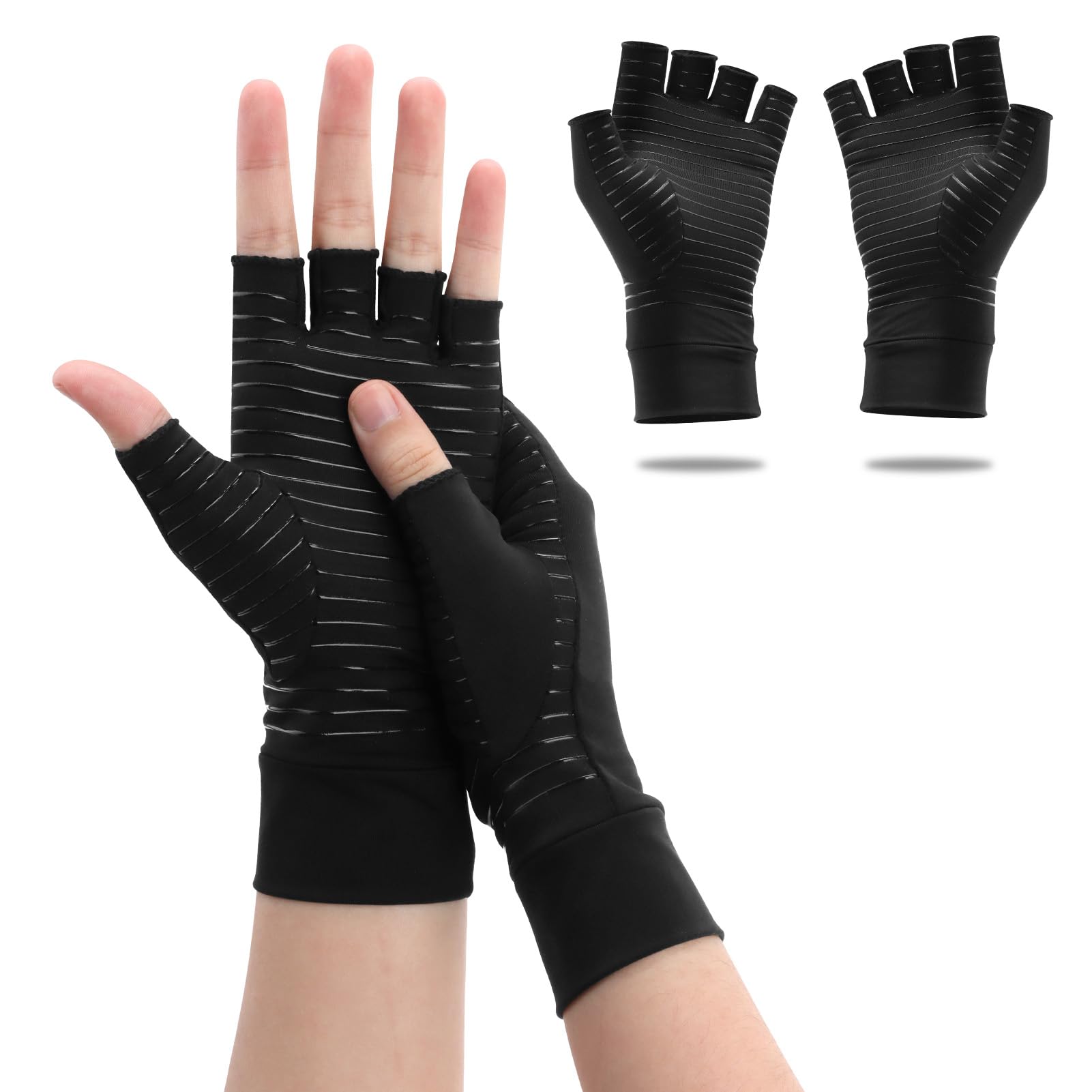 FlyCoco Arthritis Gloves Copper Fiber Half Finger Gloves for Men and Women Relieve Carpal Tunnel and Poor Circulation (Small)