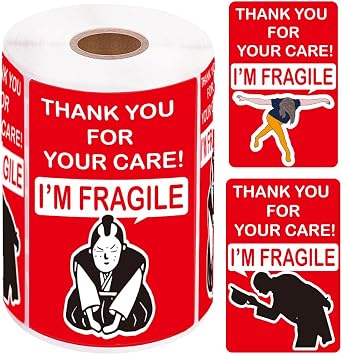 1step2dream Thankful Fragile Stickers for Moving | Cute Sticker to Protect with Love Your Package | Funny 23 inch Practical Labels for Shiping