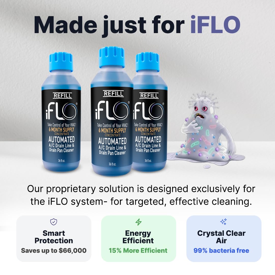 iFLO Smart - Limpiador de línea de drenaje de aire acondicionado y cartucho de limpiador de bandeja de drenaje, solución de sistema HVAC de acción rápida y duradera para obstrucciones y acumulaciones