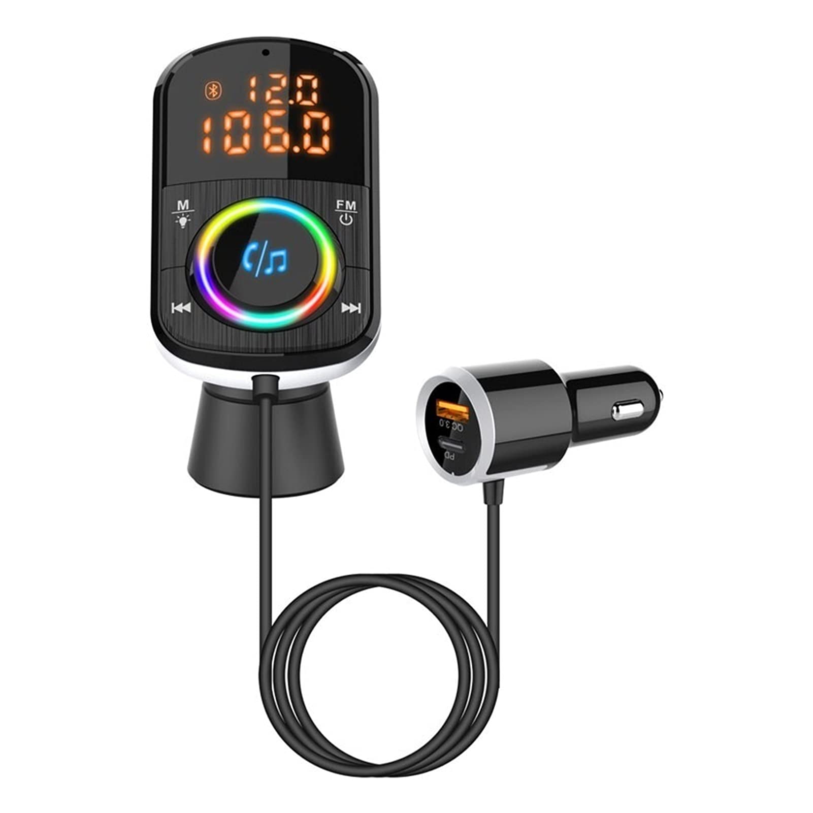 Adaptateur Audio Bluetooth Auto FÉMININ Emetteur Bluetooth V5.0 Adaptateur Radio sans Fil Musique MP3 Kit de Voiture de Joueur QC3.0 USB Type-C Charge Rapide