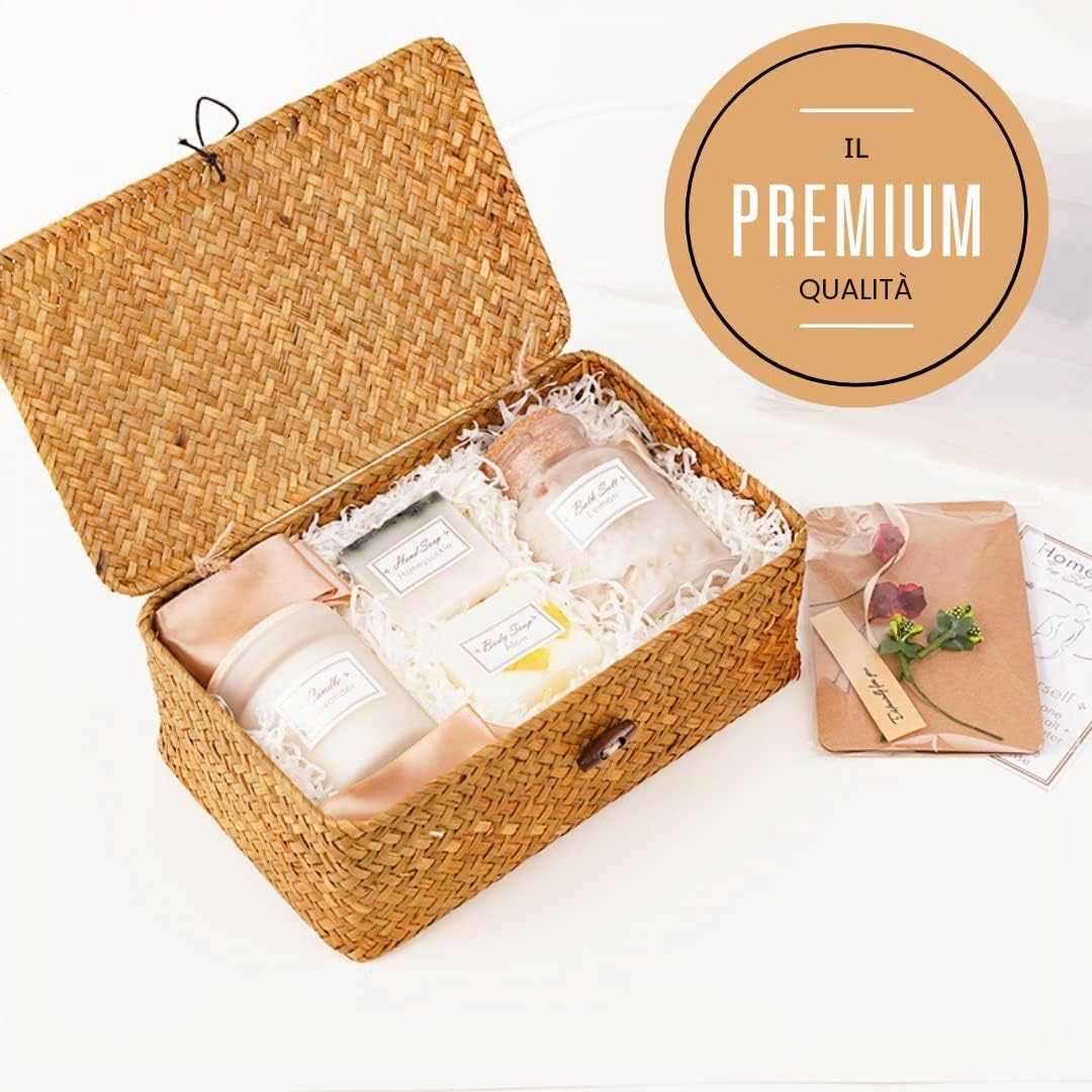 Regalo Donna | Idee Scatola | Regali per Lei | Cura del corpo e benessere Cestino intrecciato riutilizzabile e biglietto personalizzato Compleanno Scatole Mamma Migliore Amica Ragazza Originale Utile