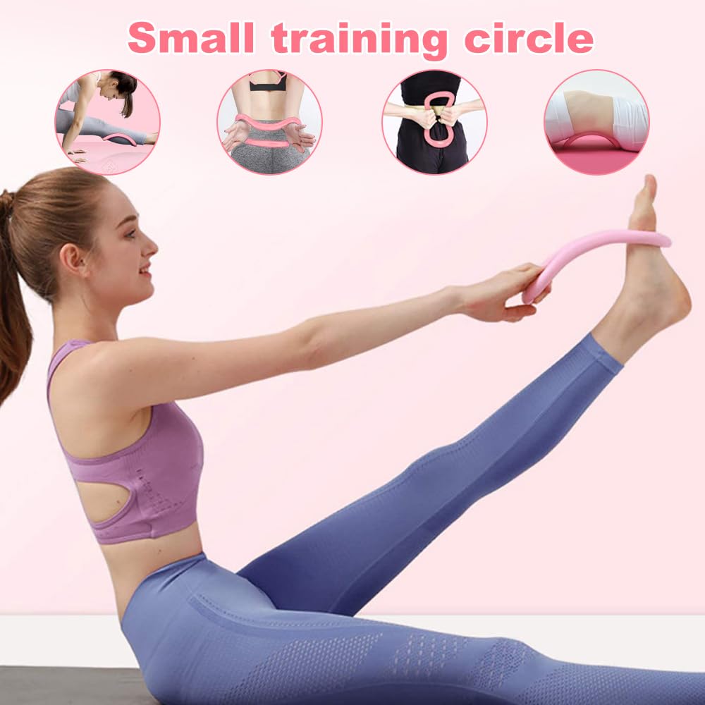 Set di Anelli per Pilates, 5PCS Kit di Anelli per Pilates, Pilates Essentials Kit, Inclusi L'anello Di Pilates, Cerchia di Pilates, Palla Yoga, Cinghia Yoga E Fascia Fitness, per Esercizi, Rosa