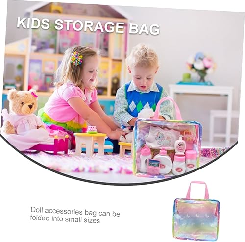 Miniatura 5 de SAFIGLE Almacenamiento de ropa para muñecas, 2 piezas, bolsa de viaje para niños, organizador de ropa de muñeca de tela de dibujos animados, Rosa y