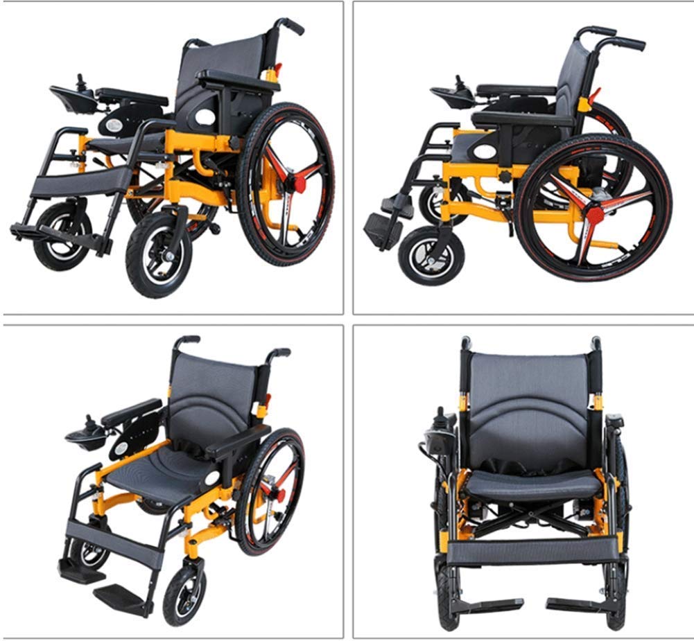 Silla de Ruedas Plegable portátil, Rueda Plegable eléctrica Ligero Anciano discapacitado Cuatro Ruedas Automático Inteligente Potente Rueda de Doble Motor