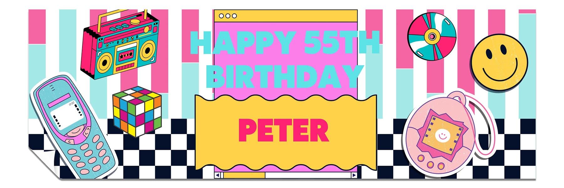 Personalised Birthday Banners - Happy Birthday Banners for Men & Women - HD Printed Banner Decorations for Him or Her - Party Wall Banner Retro 90's 16ft x 2ft Large Banner
