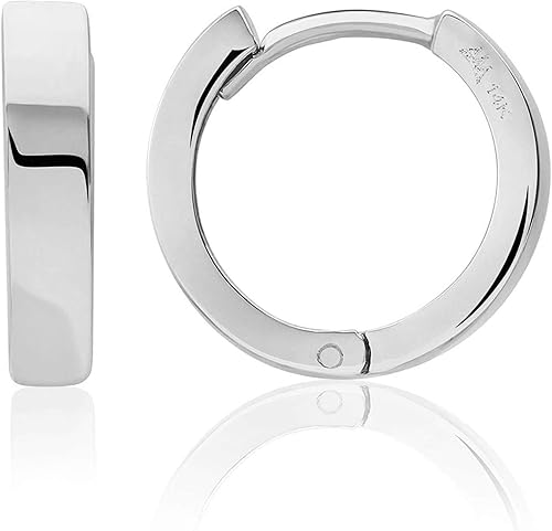 14kt Gold Huggie Hoop Earrings Minimalist Small Simple Thin huggies For Women and Men Polished Flat Hinged Hoop