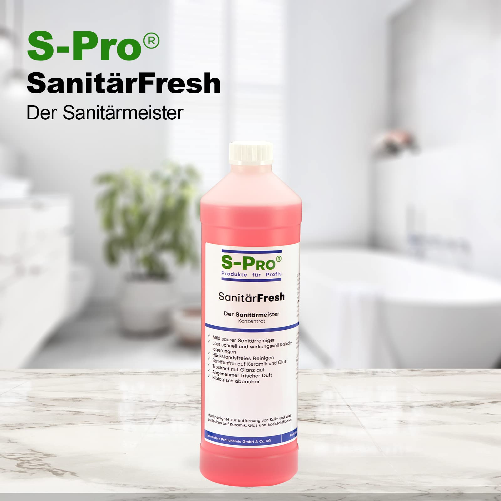 S-Pro SanitärFresh 12x 1 Liter Sanitärreiniger Konzentrat für Bad und Toilette, gegen Kalk und Wasserflecken, Reiniger Sanitär mit Frischeduft und Glanzeffekt