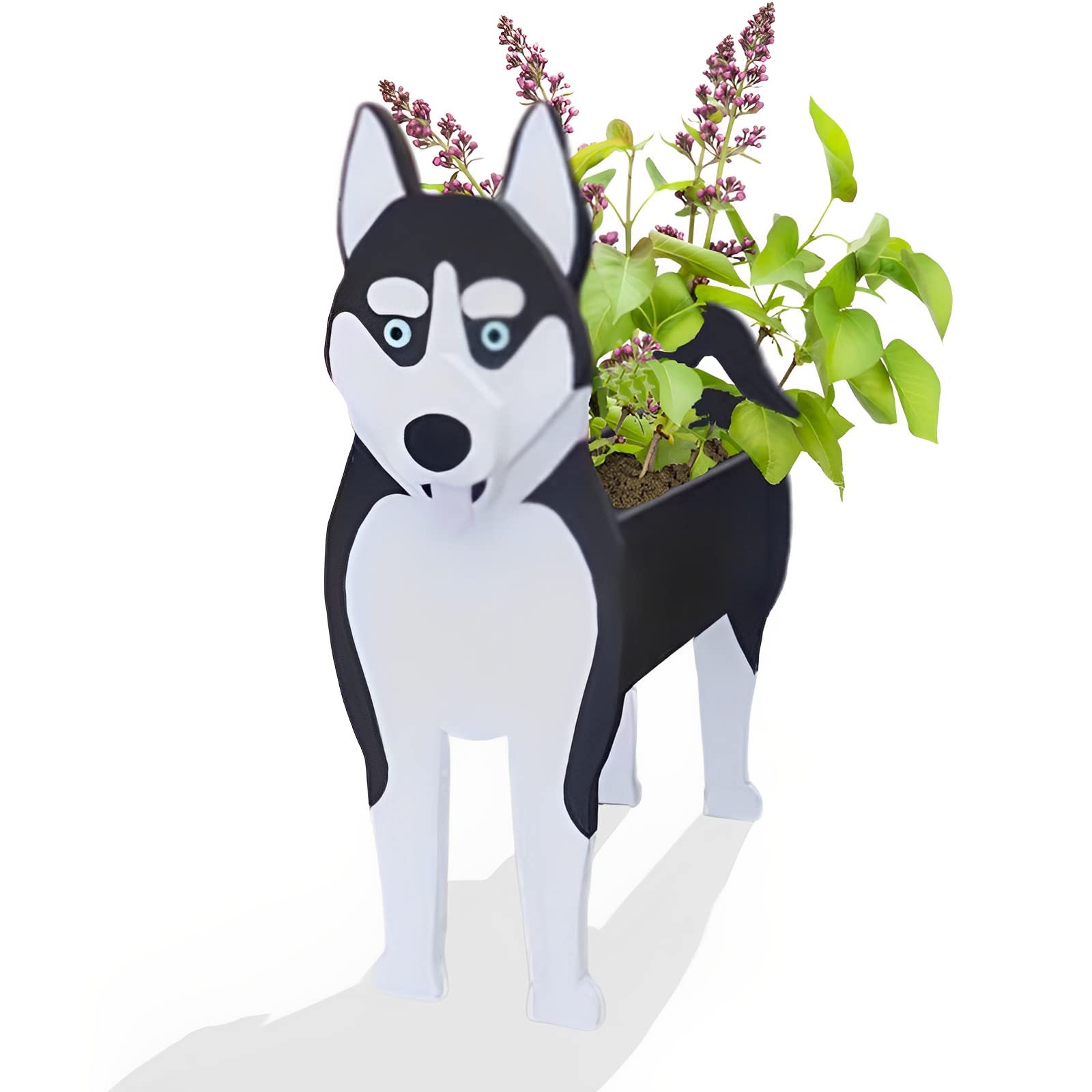 Siberian Husky Dog Planter - Cute PVC Herb Garden Flower Pot for Indoor/Outdoor Plants for Pet Lovers - 9.45 x 5.67 x 13.39in — image 1