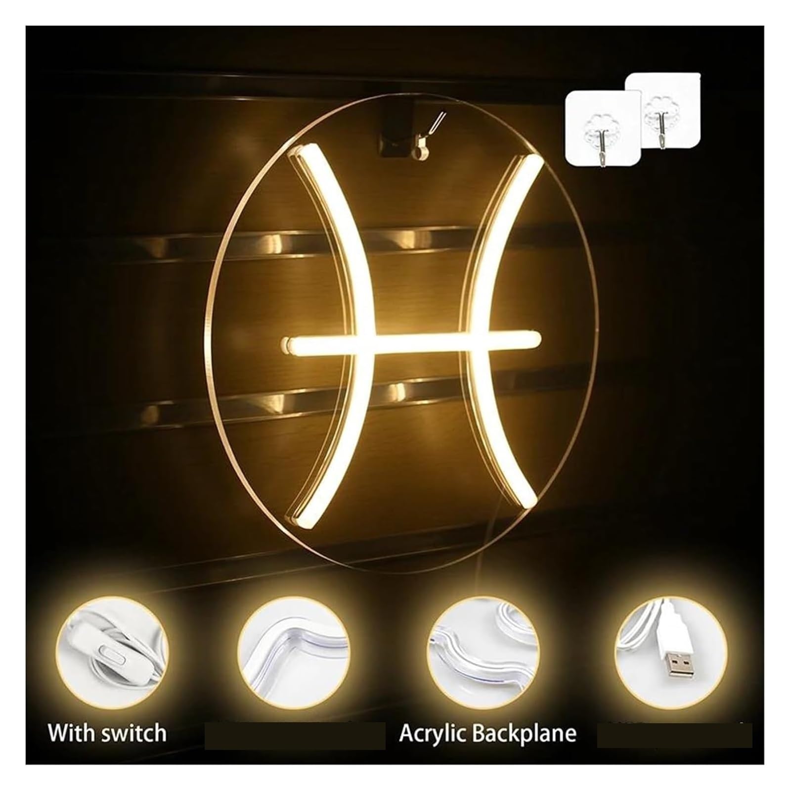 Insegne al neon Luci a LED Pesci e Gemelli Lampada a alimentata con interruttore Parete di casa(Pisces)