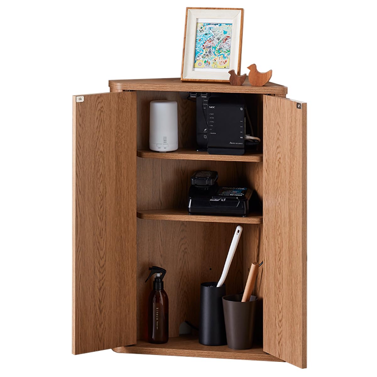 Amazon｜コーナーラック 木製 扉付トイレラック 隙間収納 玄関収納