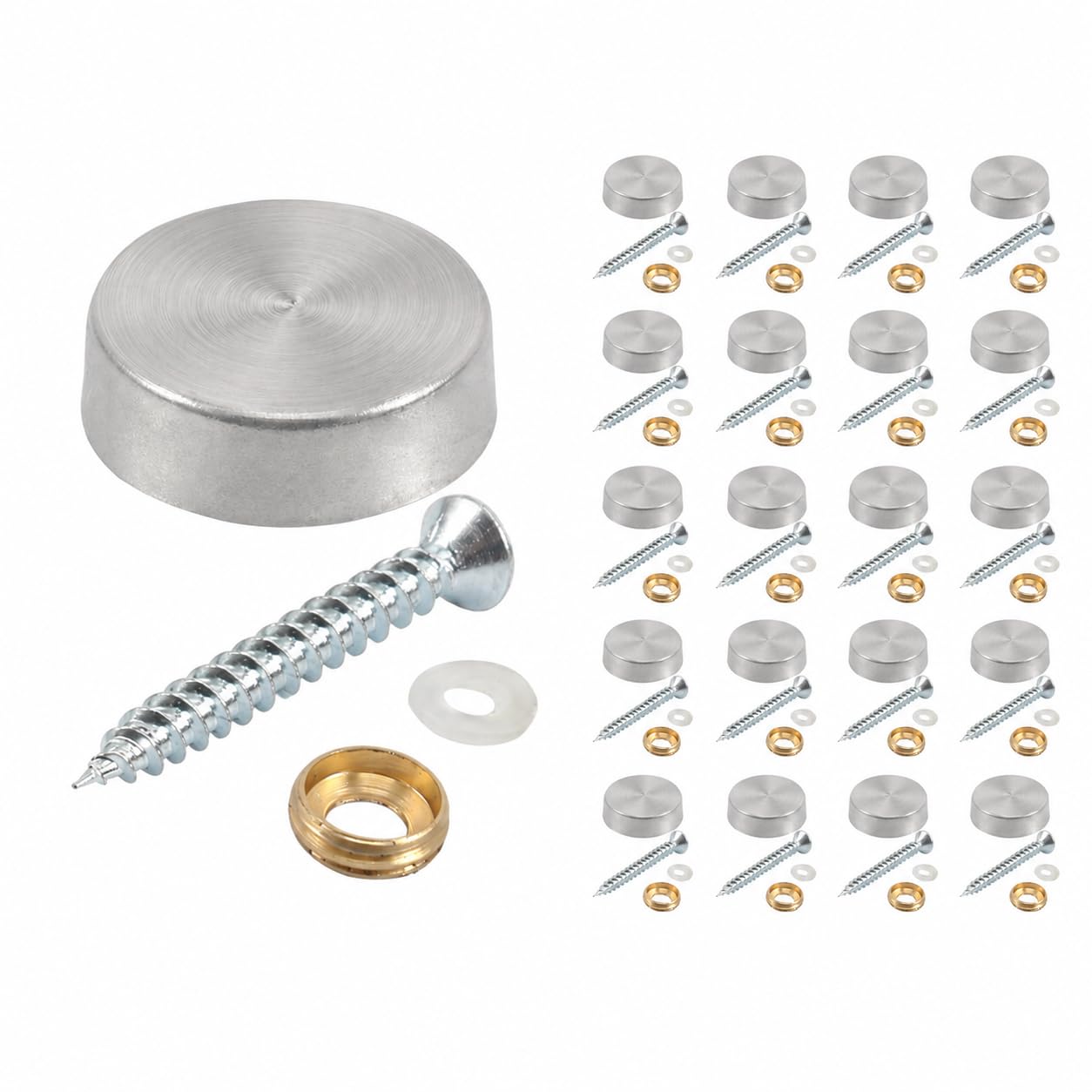 GUGUGO 20Pcs 25mm Silver Stainless Steel Screw Caps, Decorative Cover Nails