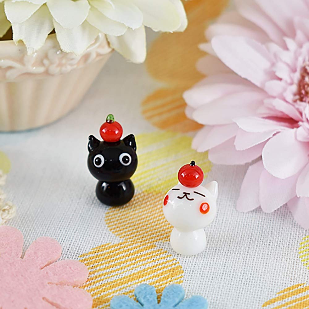 Amazon.co.jp: かわいい手作り ガラス細工 リンゴのっけシロネコ