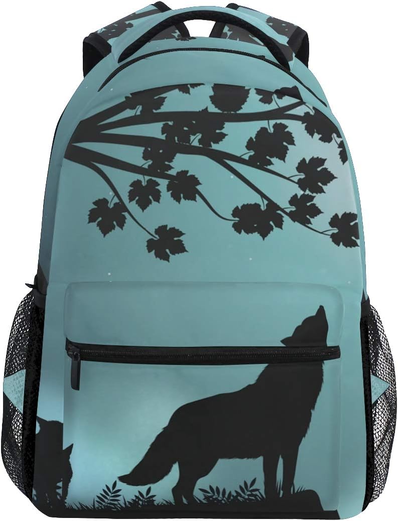 BlueangleBlueangle Evening Moon Wolf Print Travel Backpack for School Water Resistant Bookbag