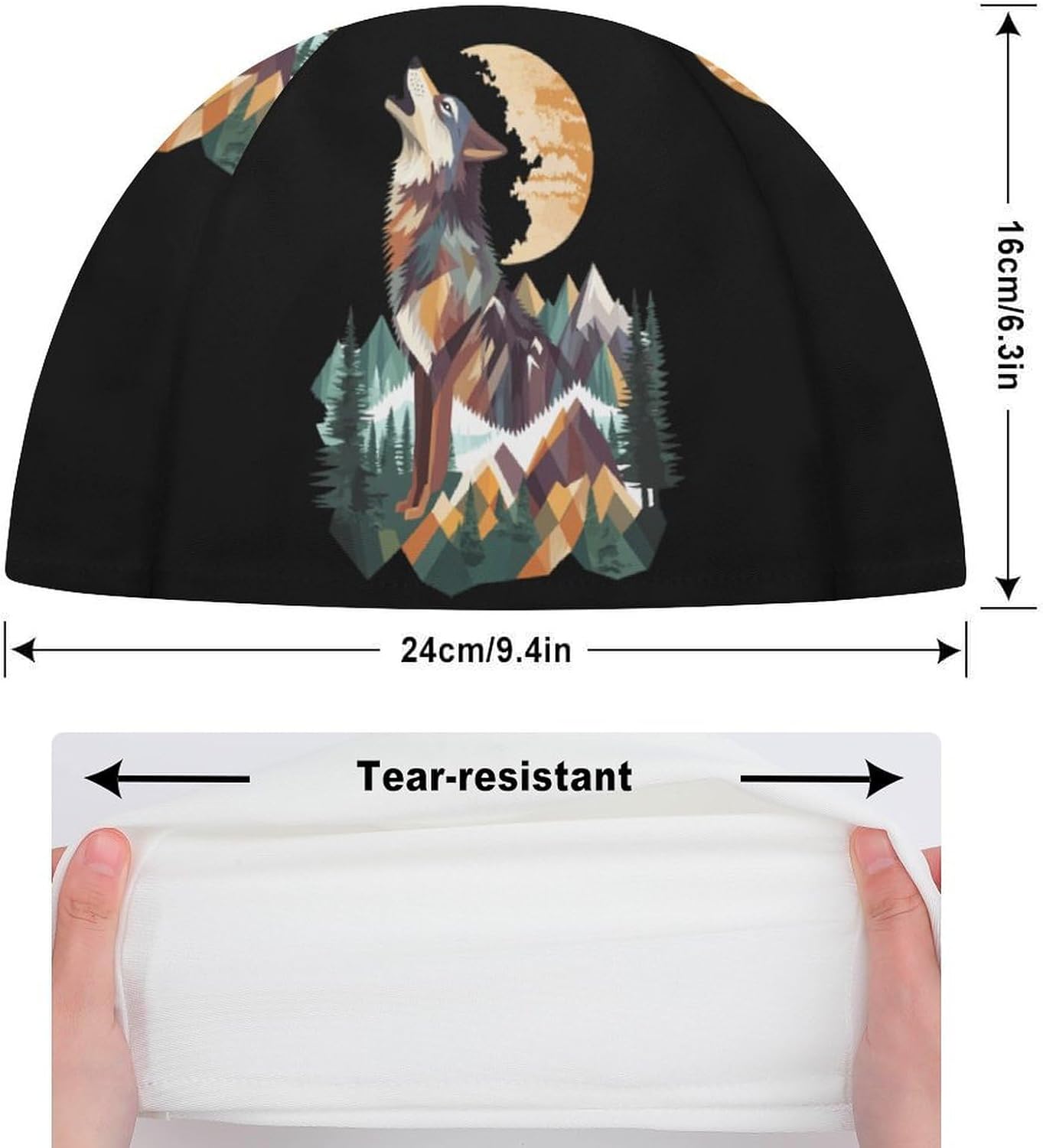 Geometric Art Wolf Mountains Womens Swim Cap for Men Adult Swimming Hat Curly Short Medium Long Hair