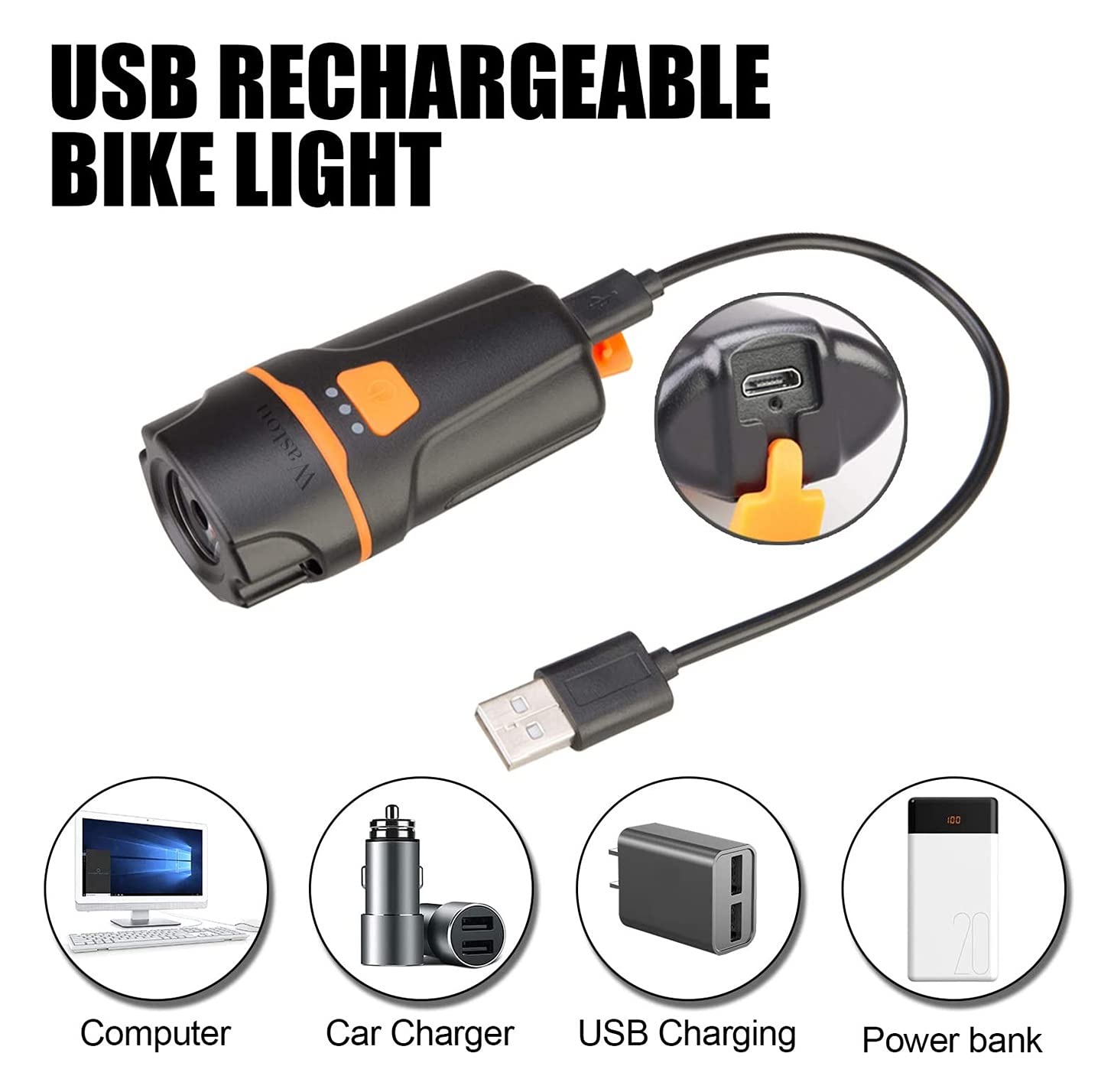 Le luci del manubrio Luci della bici, luce frontale della bici super luminosa, IPX6 impermeabile 6 modalità di ciclismo Torcia della torcia da ciclismo con luce posteriore ricaricabile USB (cavo USB i