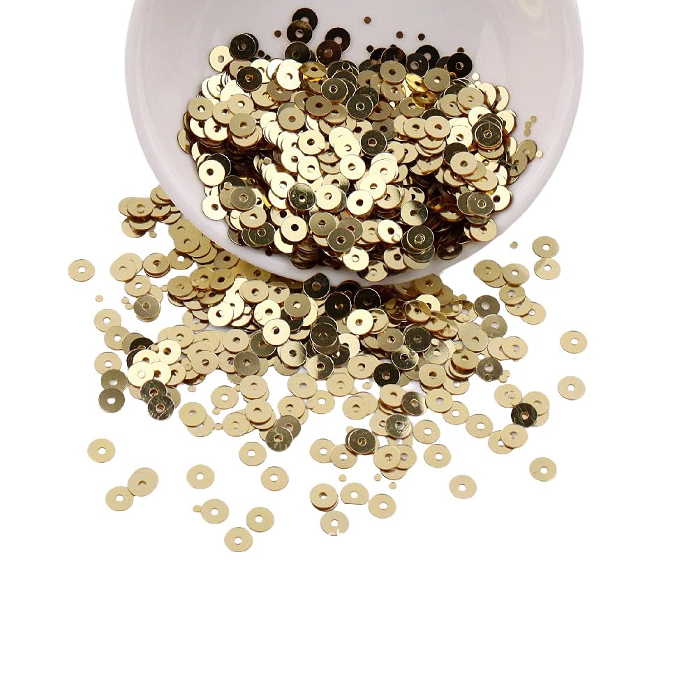 3 Packs 4MM/5MM/6MM Flat Round Loose Sequins, Silver-Base PVC Paillettes Sequins for Scrapbooking, Sewing Decoration, Light Gold