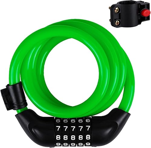 Cerraduras de combinación para bicicleta, 4 pies de largo, resistente a la intemperie, antirrobo, seguridad antirrobo, cerradura de cable en espiral