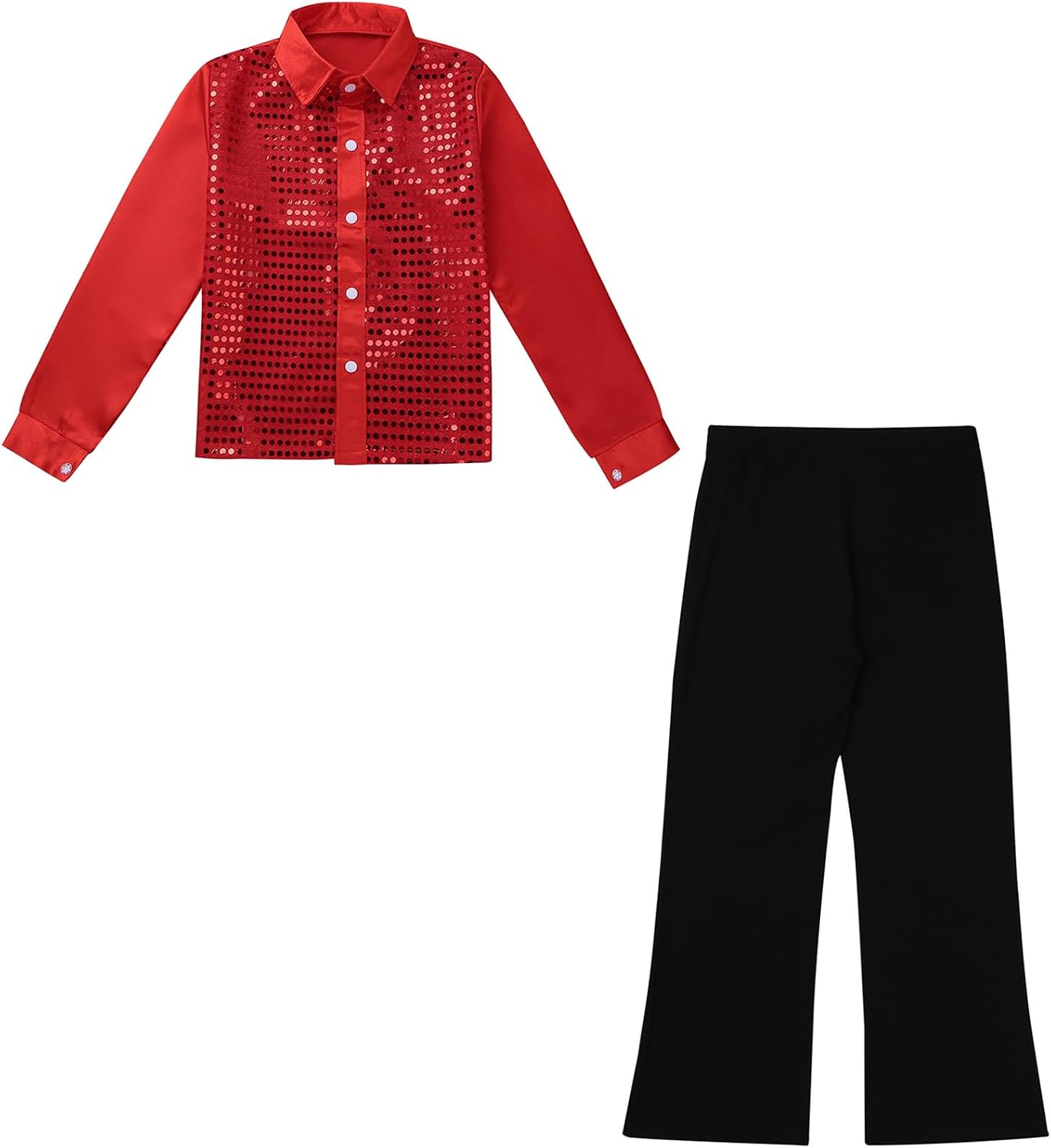Kids Boys Sequins Dance Outfits Dance Shirts with Pants Latin Jazz Modern Ballroom Dancewear Disco Party Costume
