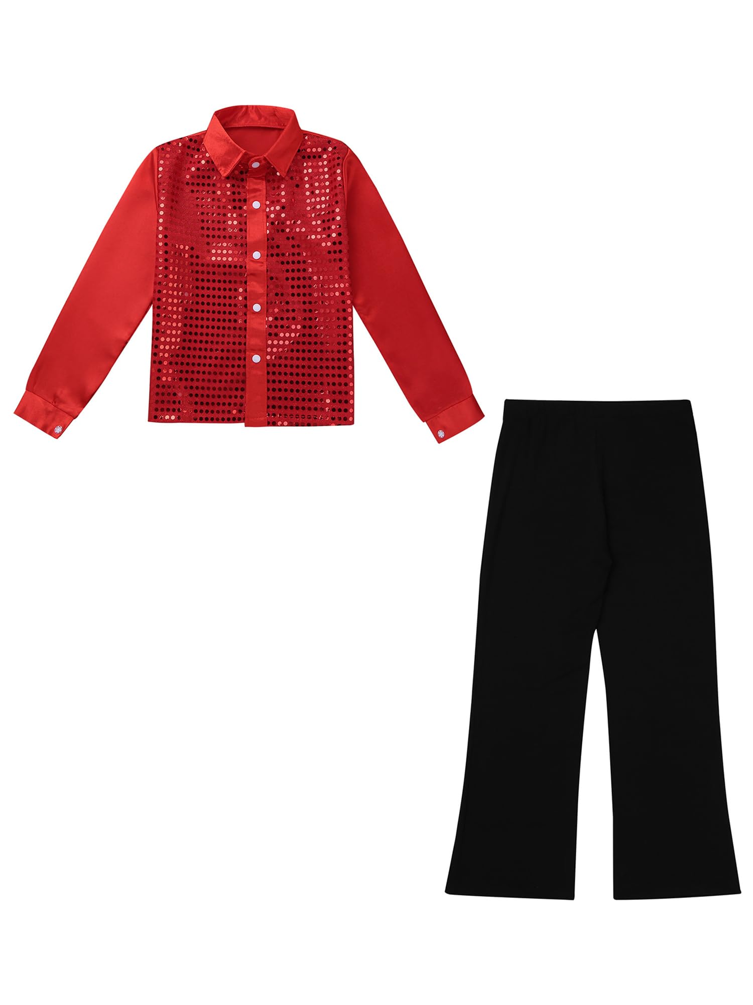 Aislor Traje De Danza Jazz Hip Hop para Niños Camisa De Lentejuelas Brillantes De Manga Larga con Pantalones Ropa para La Actuación