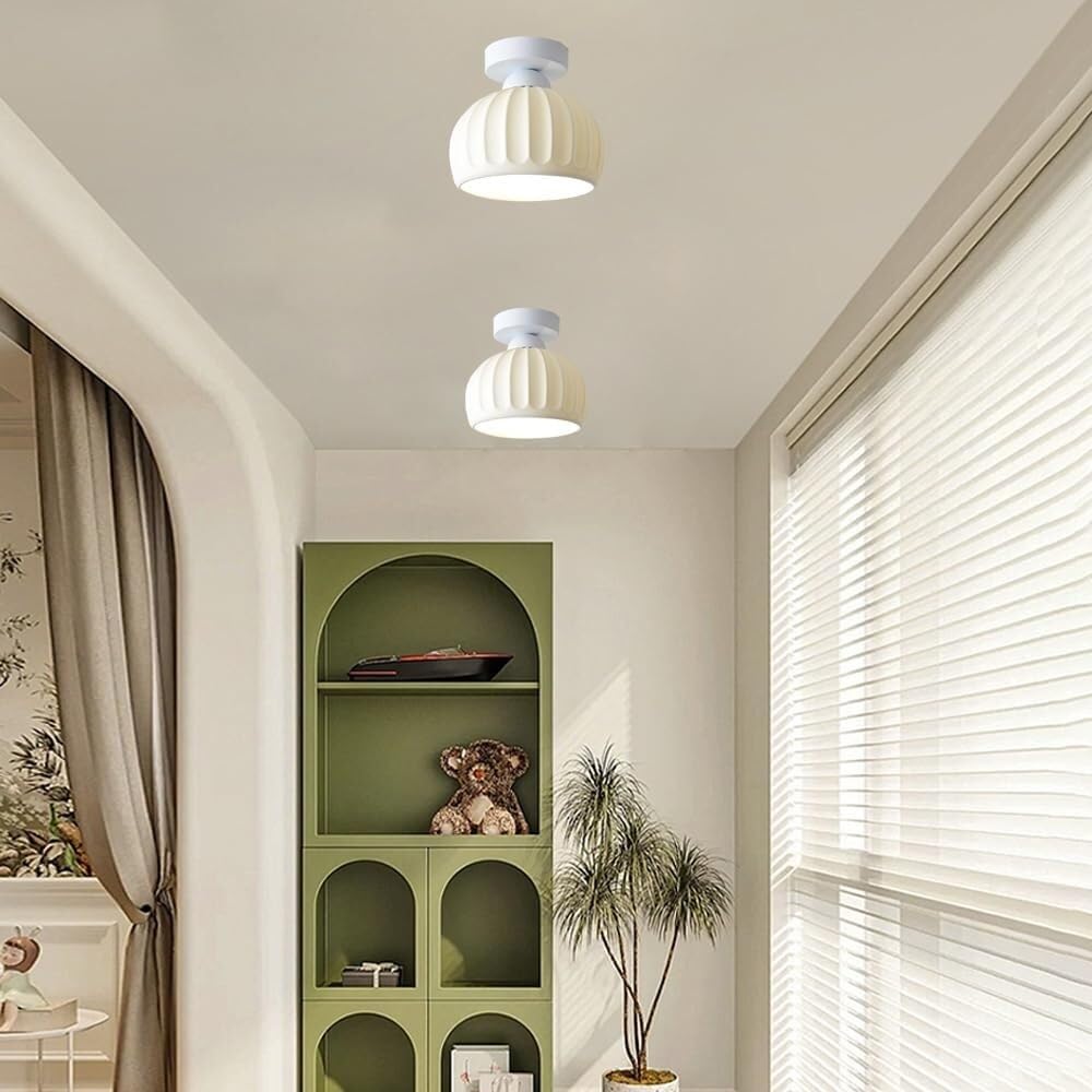 Ceramiczna Lampy Sufitowa Do Montażu Półpłaskiego, Nowoczesna Prosta Lampy Sufitowa Z Białym Paskiem, Kloszem, Oświetlenie Sufitowe Do Korytarza Wejściowego Schodów(White)