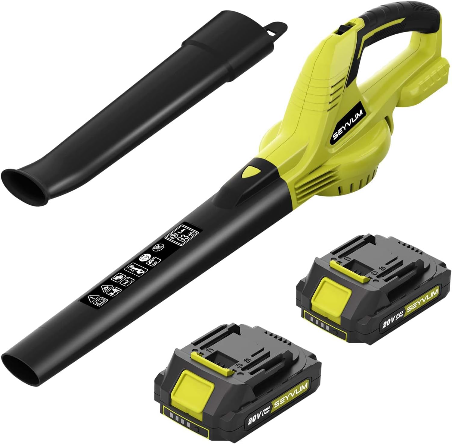 SEYVUM Leaf Blower, 20V Cordless Blower with 2 x 2.0Ah Battery, Electric Leaf Blowers for Lawn Care, 320 CFM 150 MPH Battery Powered Leaf Blower, for Patio, Garden Cleaning, Fast Charger