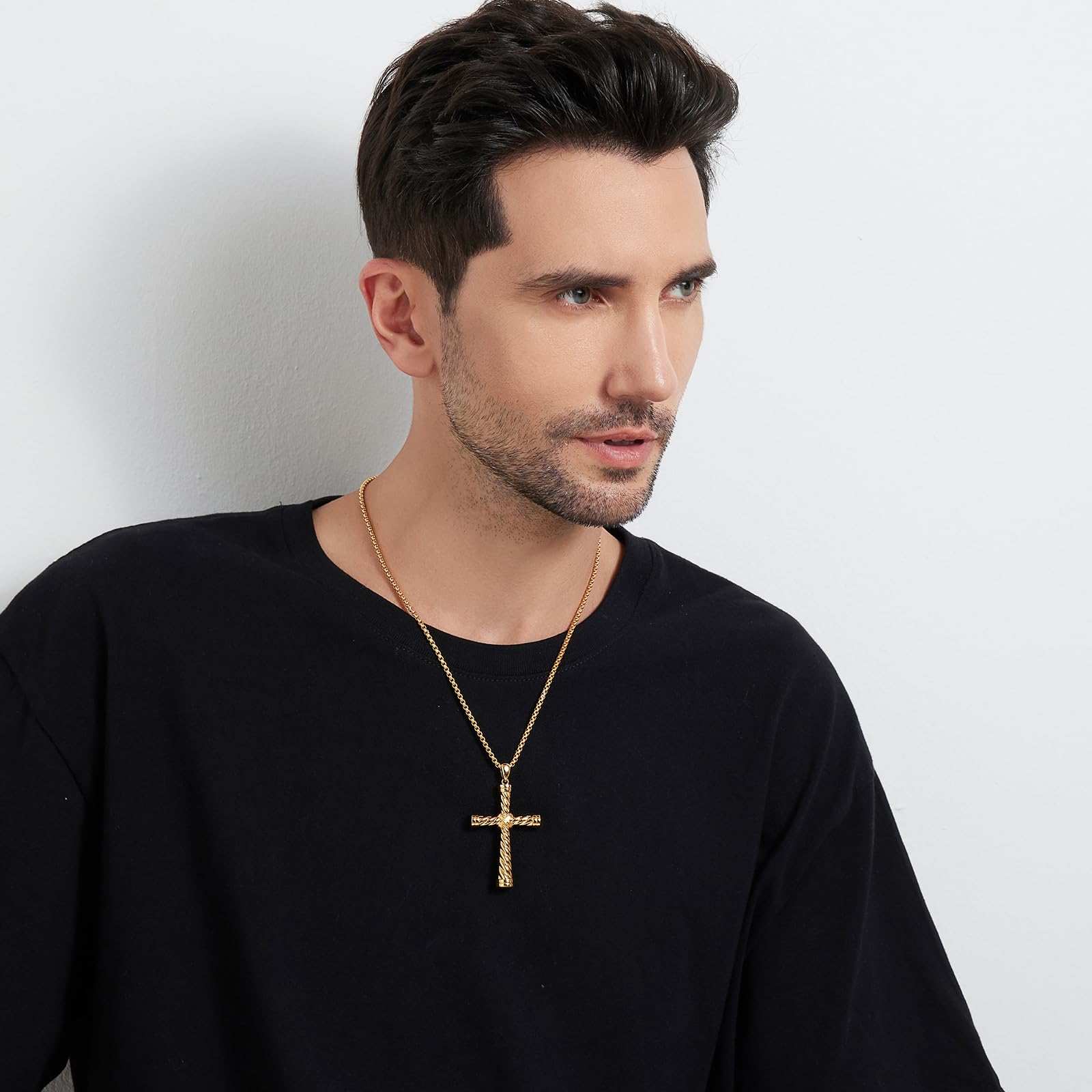 jiamiaoi Collar Cruz Colgante Cruz De Acero Inoxidable Hipoalergénico Para Hombre Femme, Cadena Hombre Plata,Oro,Negro Color