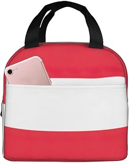 Austrian Flag Print Insulated Lunch Bag, Reusable Lunch Box With Front Pocket For Work And Picnic