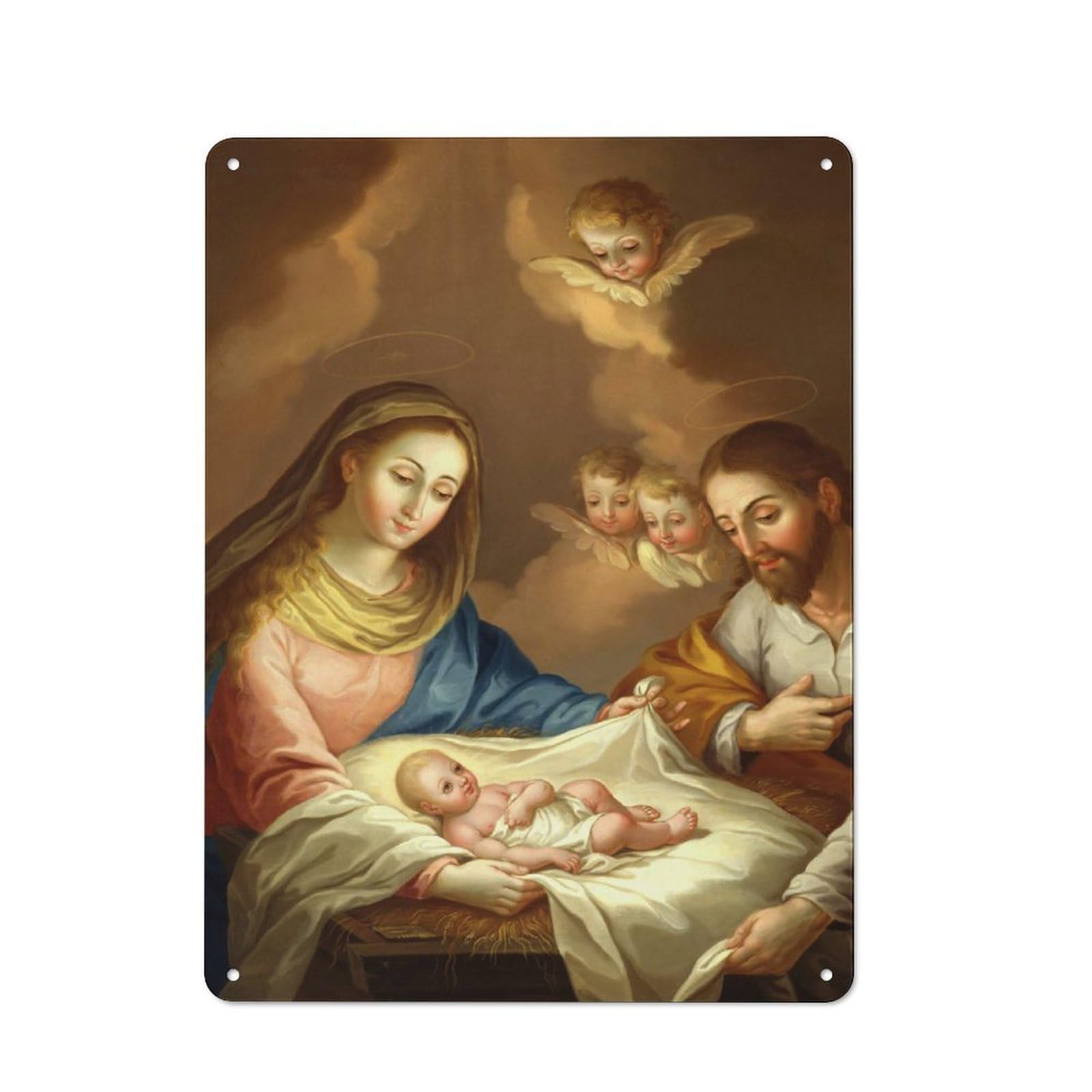 Junmoney Nativity Scene Painting With Angels 40X30cm Retro Metal Plaque With For Kitchen Or Home Bar, For Garage, Workshop And Man Cave Decoration