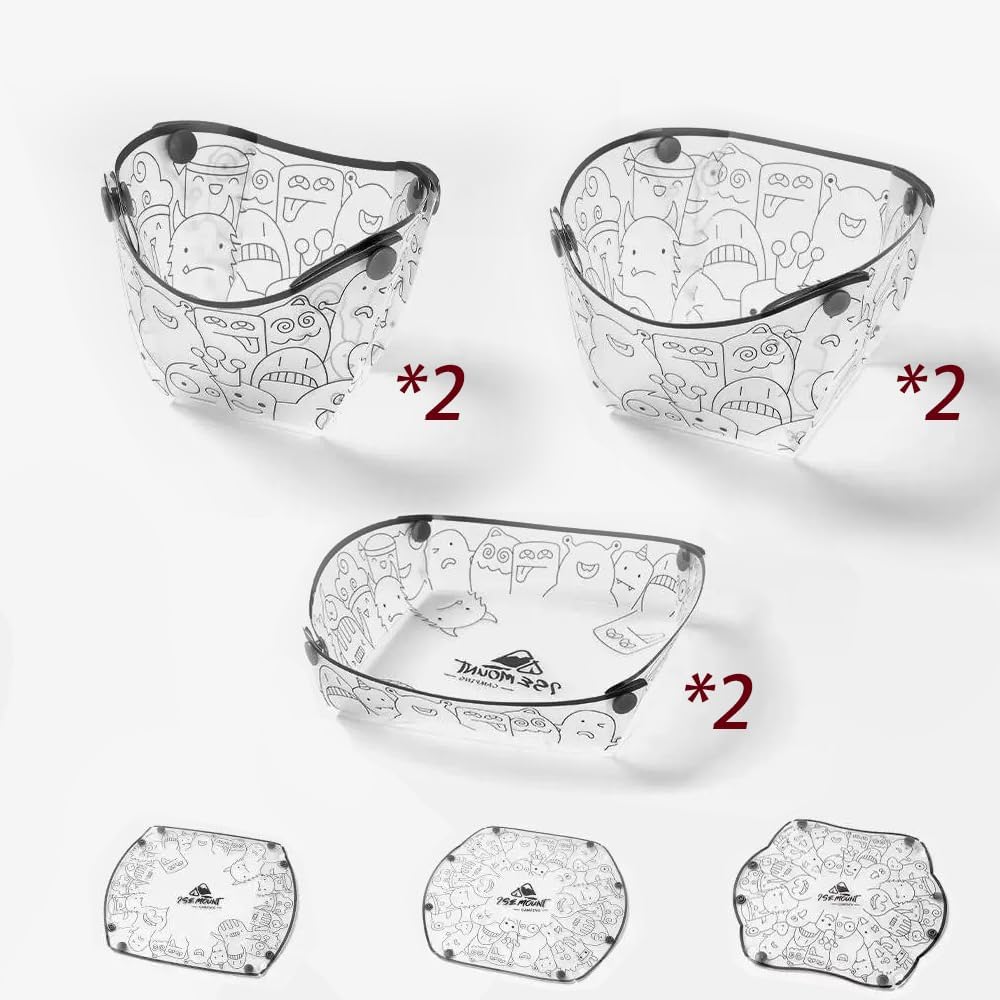 Portable Scouting & Camping Tableware Set of 6 Pieces, Folding Plate, Bowl, Water Cup, Easy-Clean, Ultra-Light, Heat-Resistant,Collapsible, Food-Grade Material, for Outdoor Picnics