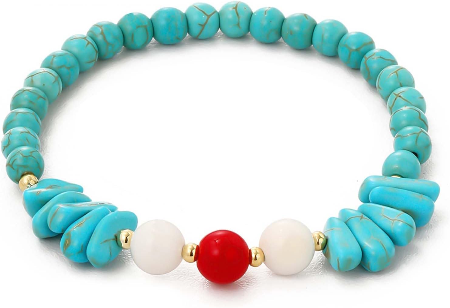 HETICA Round Bead Turquoise Bracelet for Women Irregular Turquoise Stretch Bracelets Jewelry