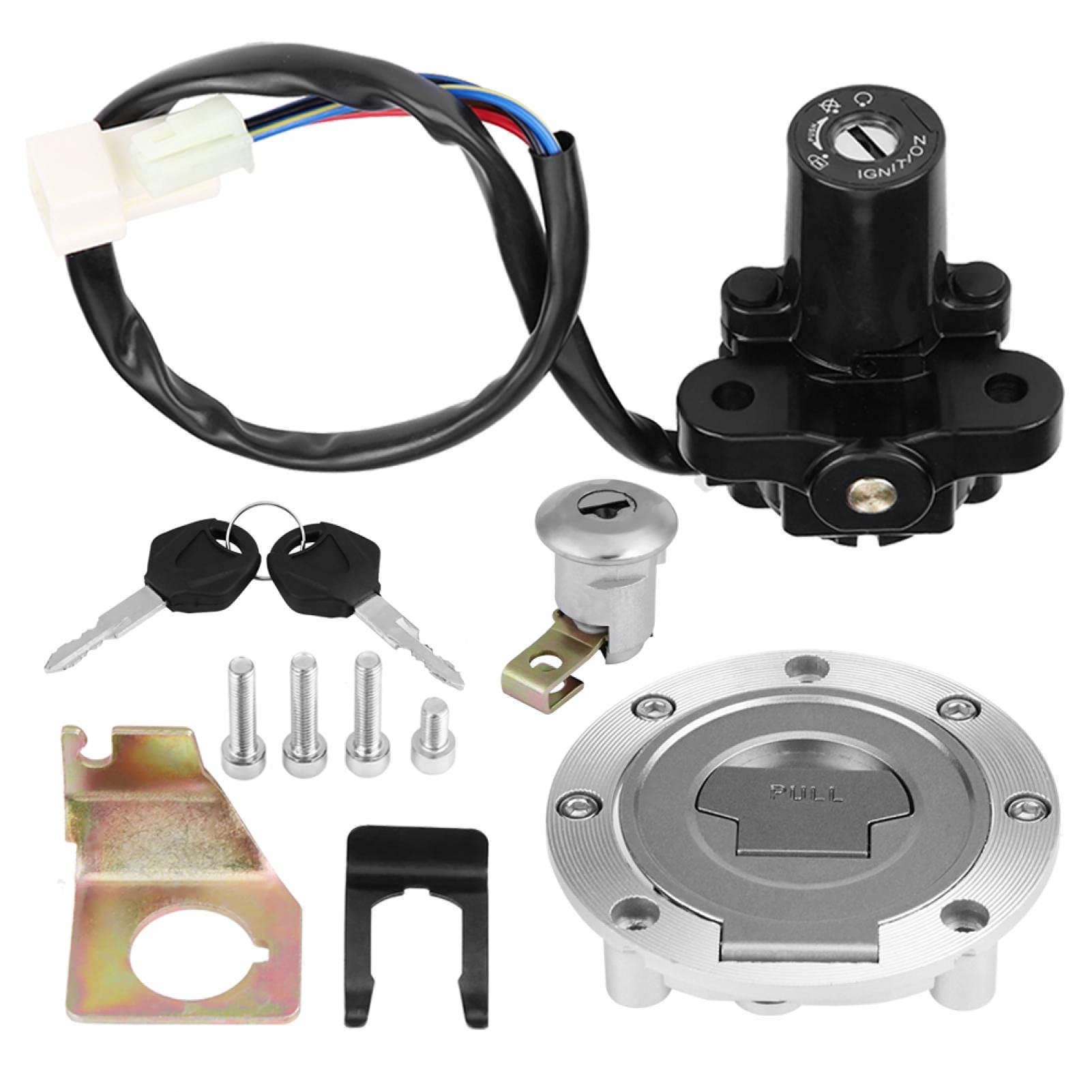 Interruptor de encendido, juego de cerradura de encendido, tapa de combustible, interruptor de encendido, cerradura de asiento con juego de llaves para Yzf R1 R6 Fz6 01-12 aleación de aluminio