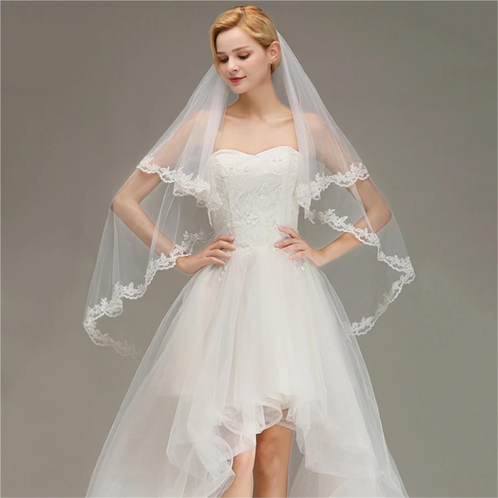 Generico Velos de novia Veli da sposa corti bordati Morbido tulle Accessori da sposa Veli da sposa