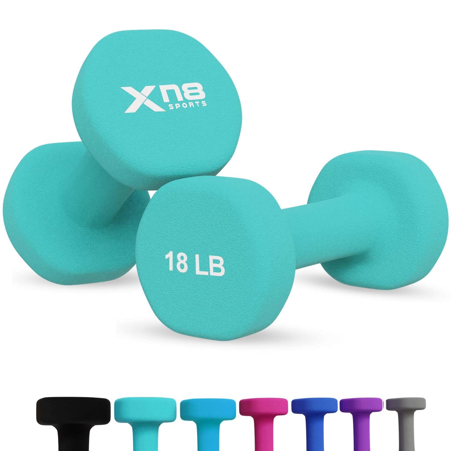 Xn8 Dumbbells Set Neoprene Coated Weights Dumbbells Set- Hand Weights for Home Gym, Pilates, Cardio, Training and Fitness- Anti Sweat Hex Dumbbells with Comfy Grip- 1-44lb Dumbbells Set Women Men