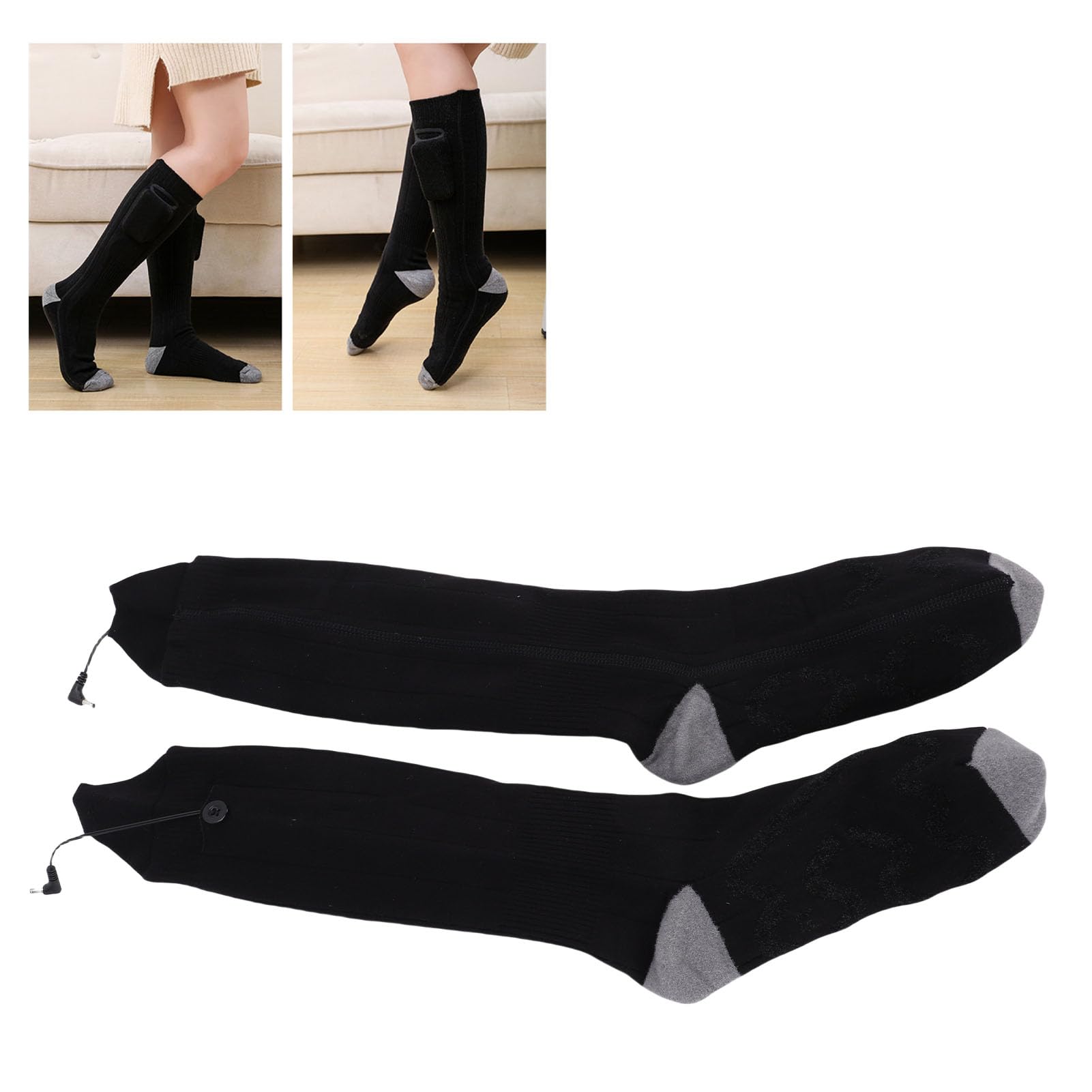 GOWENIC Calcetines Térmicos Eléctricos Control Inteligente De Temperatura Calefacción De Doble Cara Ajuste Cómodo para Hombres Mujeres Calcetines con Batería Térmicos Cálidos De Invierno 1 Par Negro