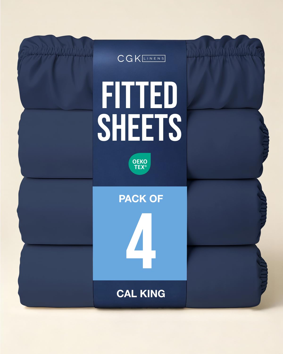 Cal King Fitted Bed Sheet - Pack of 4 Single Fitted Sheet Only - Navy Blue