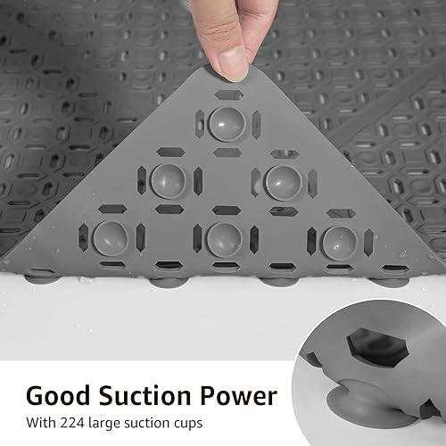 Miniatura 4 de Yolife Tapete de ducha cuadrado, 27 x 27 pulgadas, tapete de ducha grande con orificio de drenaje central, tapete de ducha antideslizante de TPE