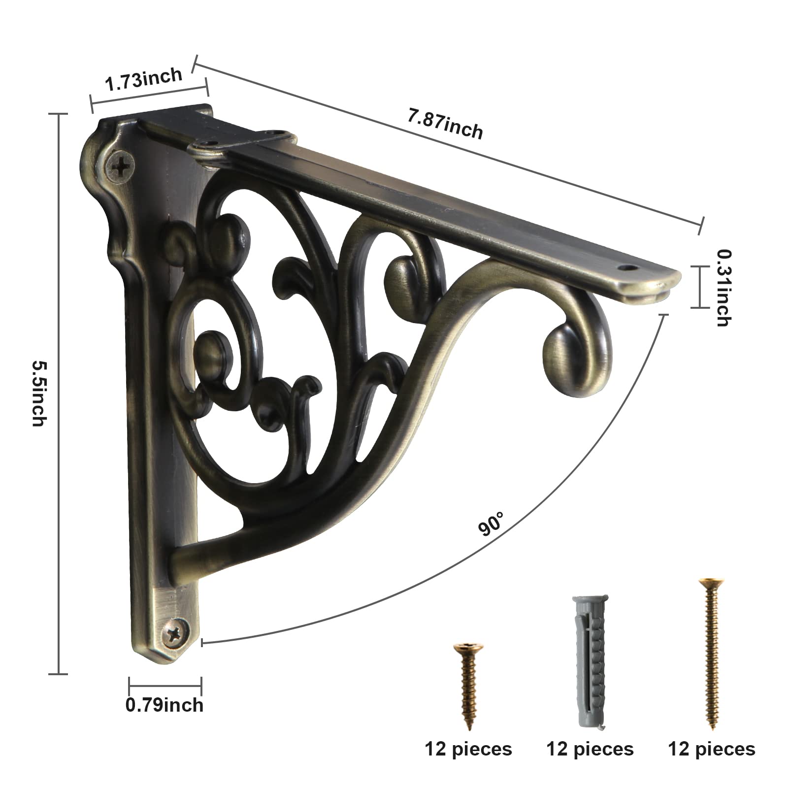 KHTUMEWARE-NQ Antique Brass Shelf Brackets 4-Pack in Antique Brass — KHTUMEWARE