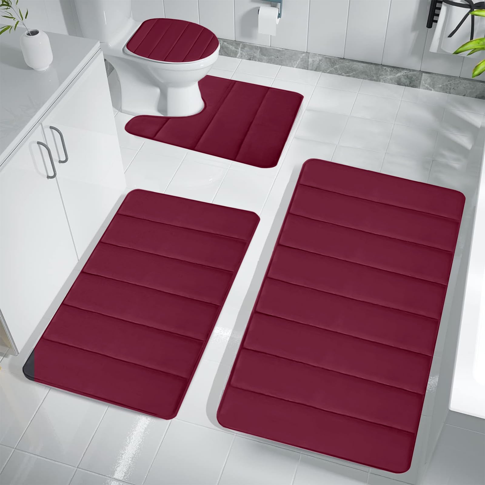Bathroom Rugs for 3 Pieces Memory Foam Bath Mat Set Universal Toilet Mats Soft Comfortable Water Absorption Non-Slip
