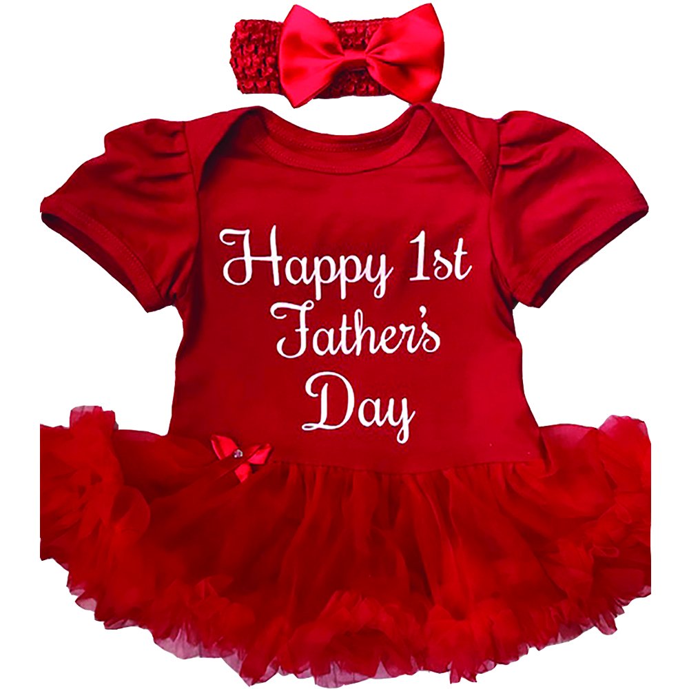 Little Secrets Childrens Clothing Baby Girl's 1st Father's Day Red Tutu Romper with Headband Gift Present (0-3 Months)