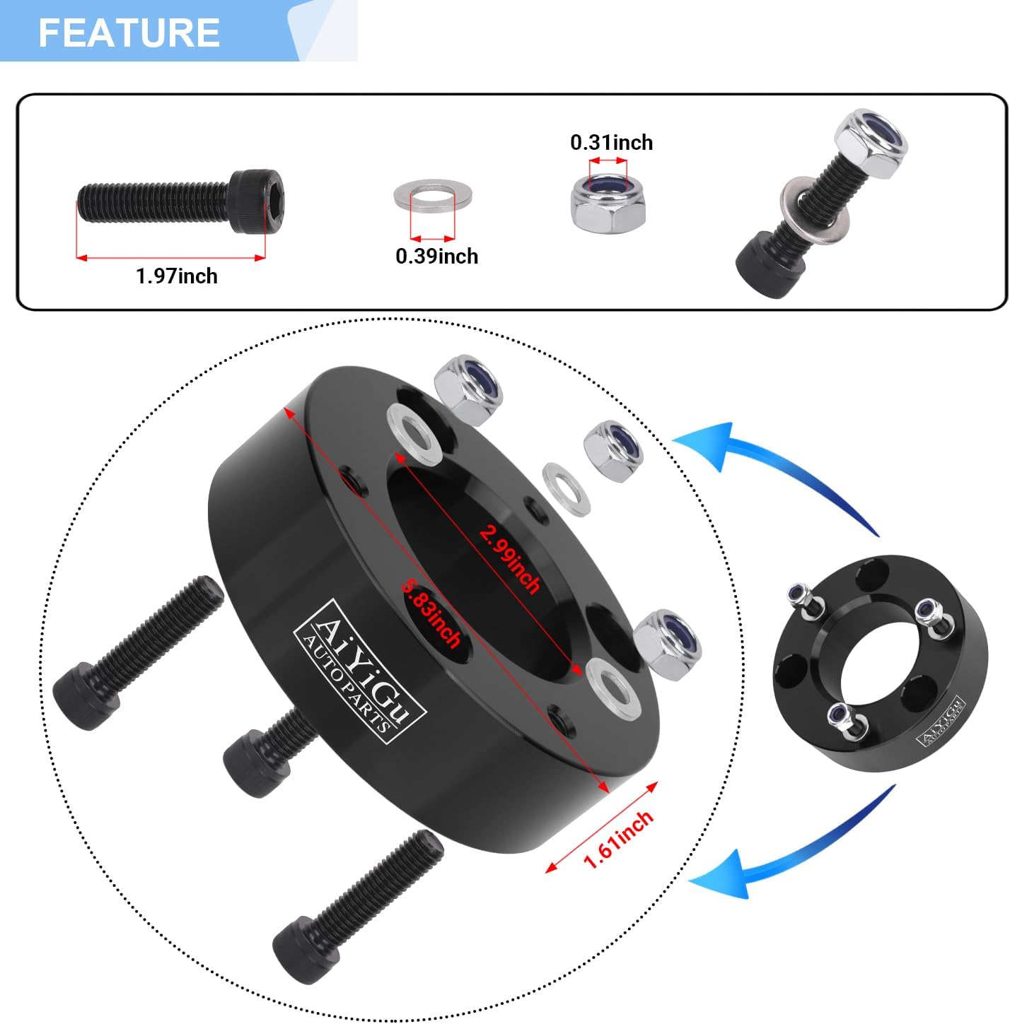 2.5 Inches Front Leveling Kit for Ford F150 2WD/4WD 2004-2026, Expedition 2003-2018, Lincoln Mark LT 2005-2008, Auminum Forged Strut Spacers Suspension lift kit for Shock Absorber, 2pcs
