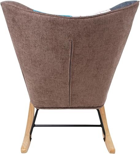 Miniatura 7 de Mecedora tapizada para guardería, silla mecedora tapizada de mediados de siglo con respaldo alto y base de madera maciza para sala de estar,