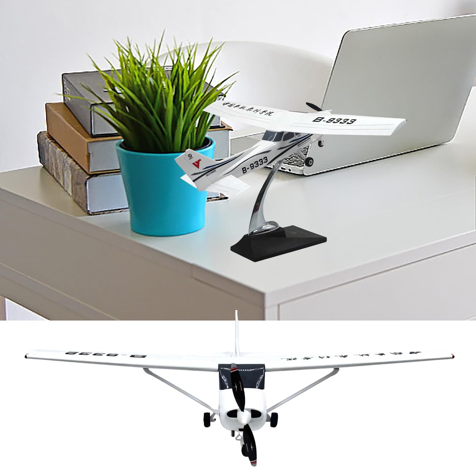 Modello aereo 172 Cessna Trainer in scala 1:32 Realistico in lega resina metallo fuso con supporto for visualizzazione statica, opera d'arte fatta mano Decorazione perfetta casa