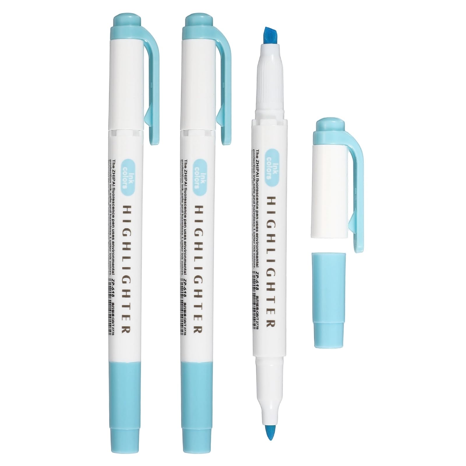 PATIKIL Highlighter Pen, 3 Pack Double Ended Highlighter Broad and Round Tips Marker Pens Studying Supplies for Office Home Daily Use, Blue